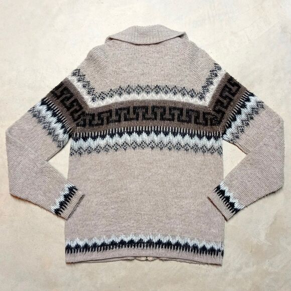 Vintage Cowichan Sweater Size Medium/Large Beige Full Zip Cardigan Aztec Knit - Picture 5 of 8